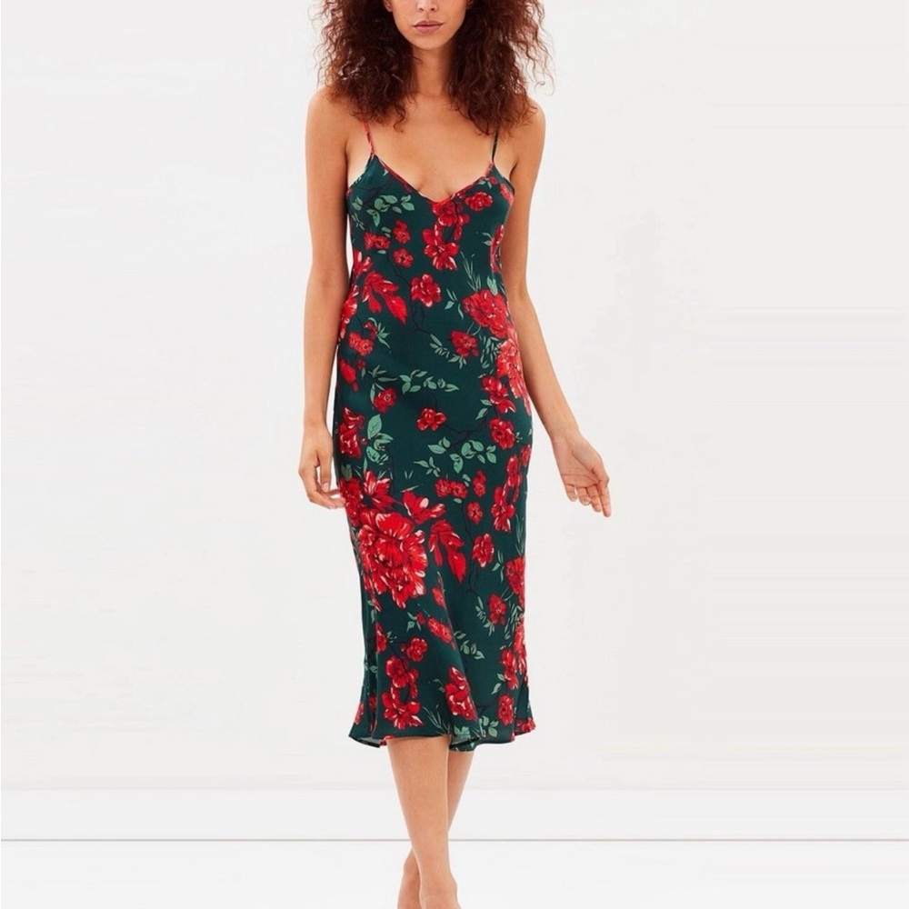 Silk Laundry 90’s Slip Floral Maxi Dress - Deep Green and Red